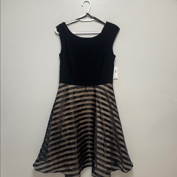 Elegant Black and Tan Striped Dress - Picture 3 of 11